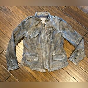 Free People Black\Grey\Taupe Leather Jacket